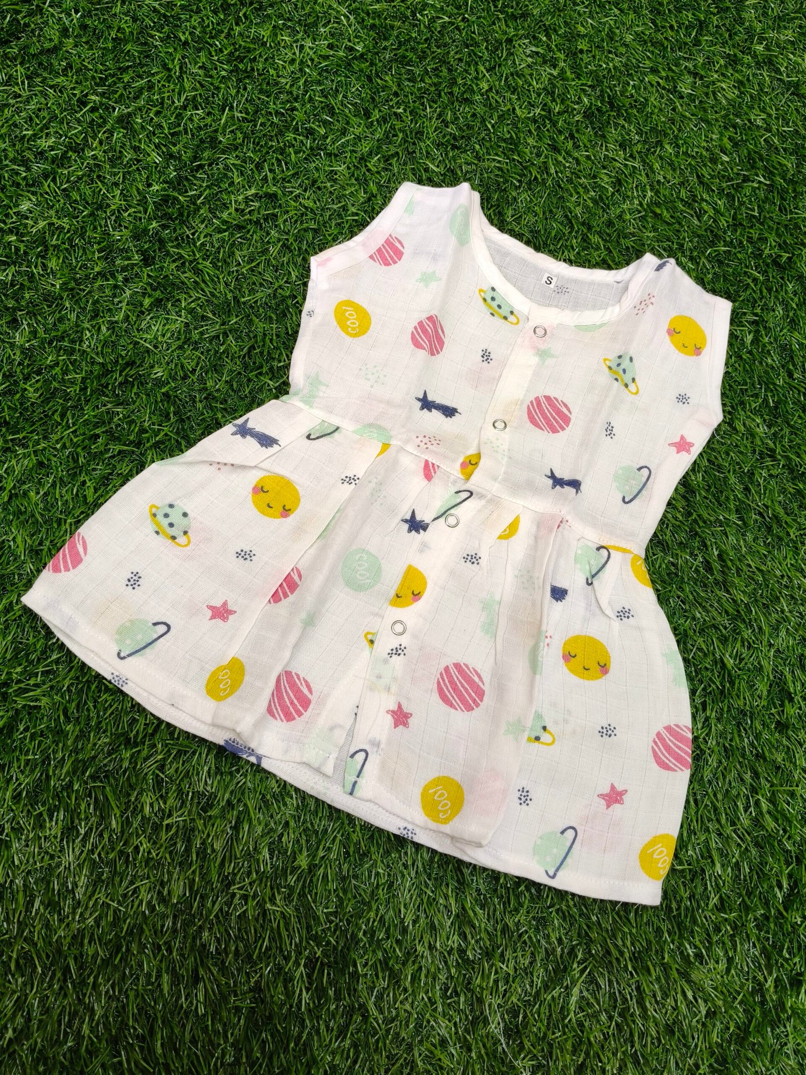 Space Print Muslin Frock - Image 1