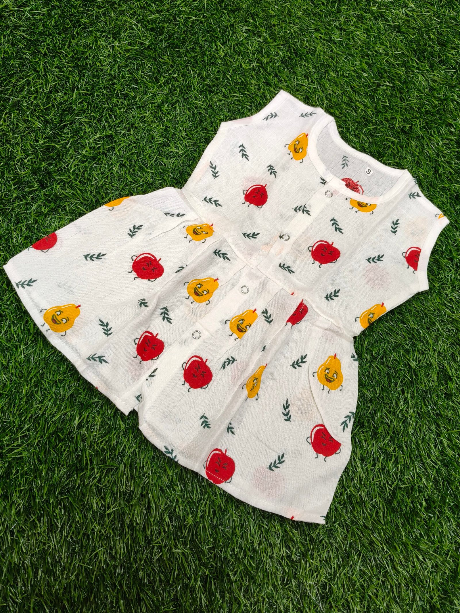 Apple Print Muslin Frock - Image 1