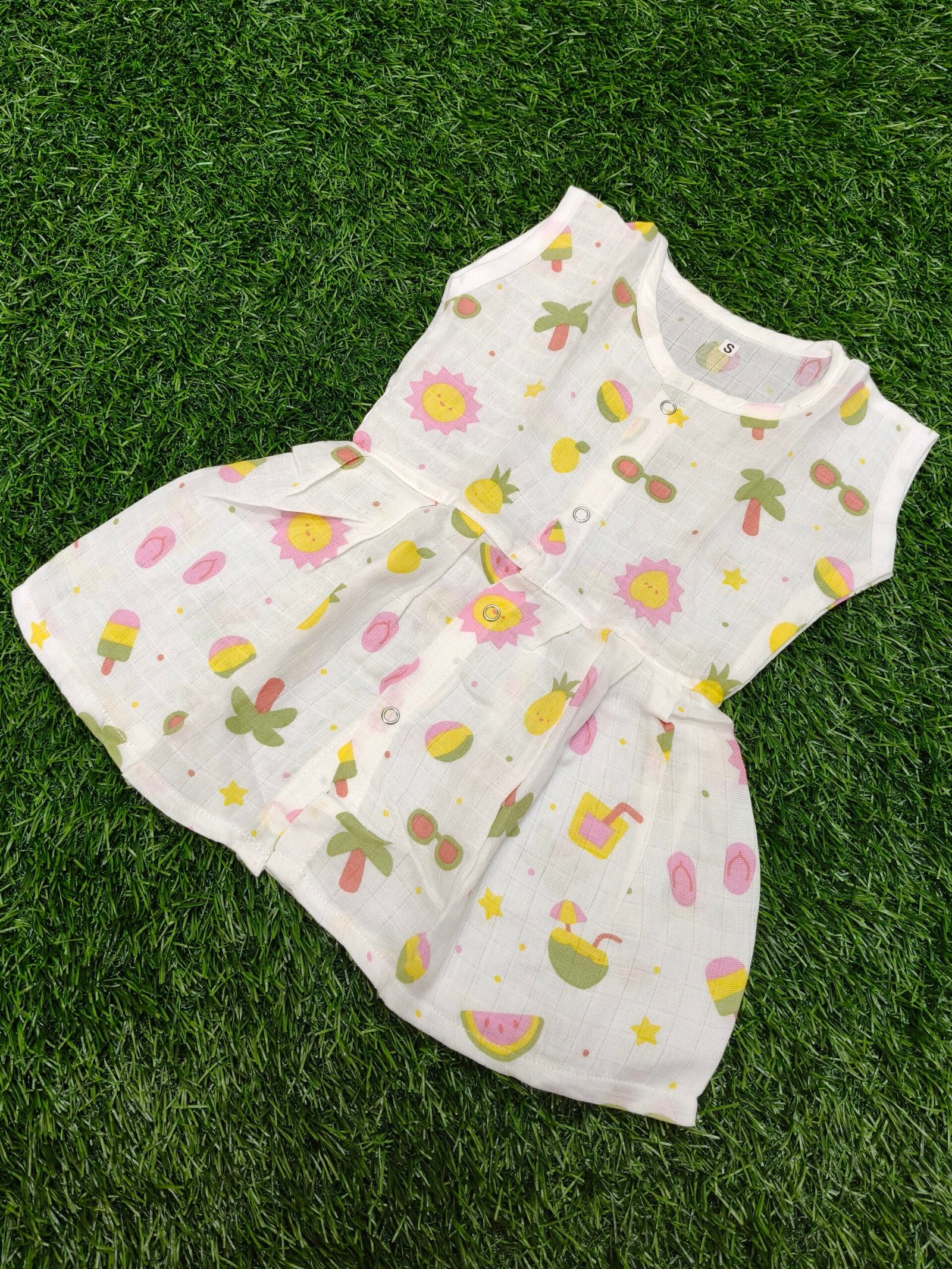 Fruit Print Muslin Frock - Image 1